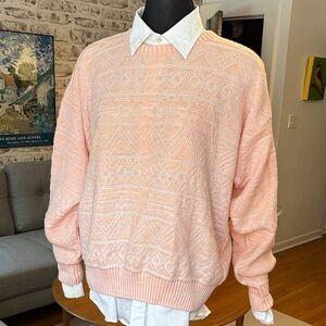Vintage Men's Pink Sweater grandpacore 80’s Aztec print